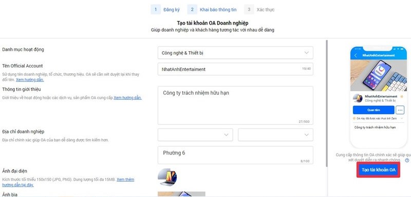 Cách đăng ký Zalo OA và các liên kết cần thiết cho Doanh Nghiệp